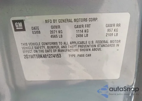 2008 Chevrolet Impala Lt from USA, damaged, VIN 2G1WT58K481274153